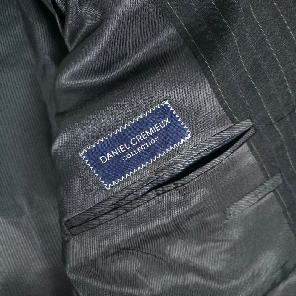 Loro Piana Daniel Cremieux Pinstripe Blazer Mens 46L Charcoal Blue Wool USA Made